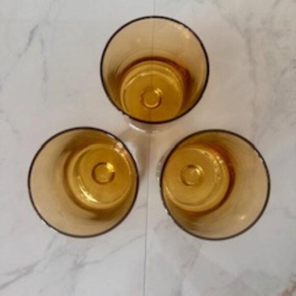 Vintage Yellow / Orange Glass Goblets – Set of 3 | Mid-Century Pedestal Glasses - Picture 4 of 4